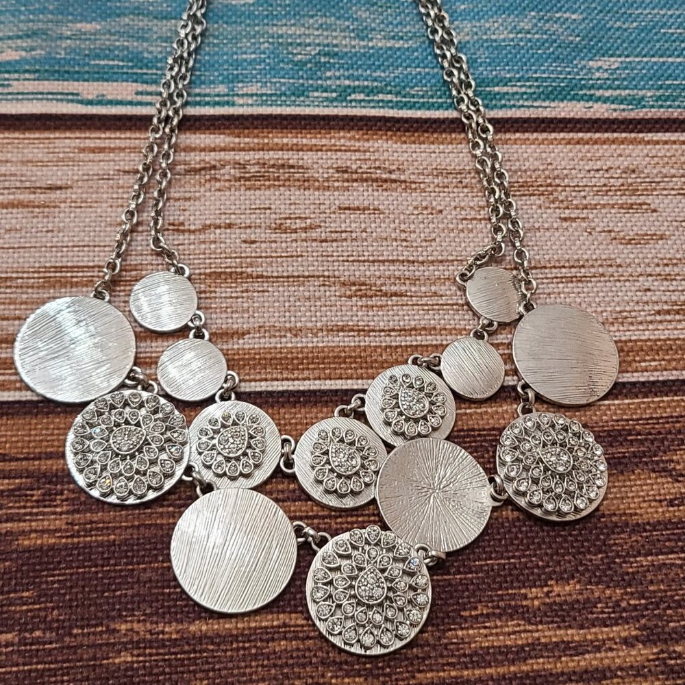 Statement Necklace 2-Strand Silver Rhinestone Dis… - image 3